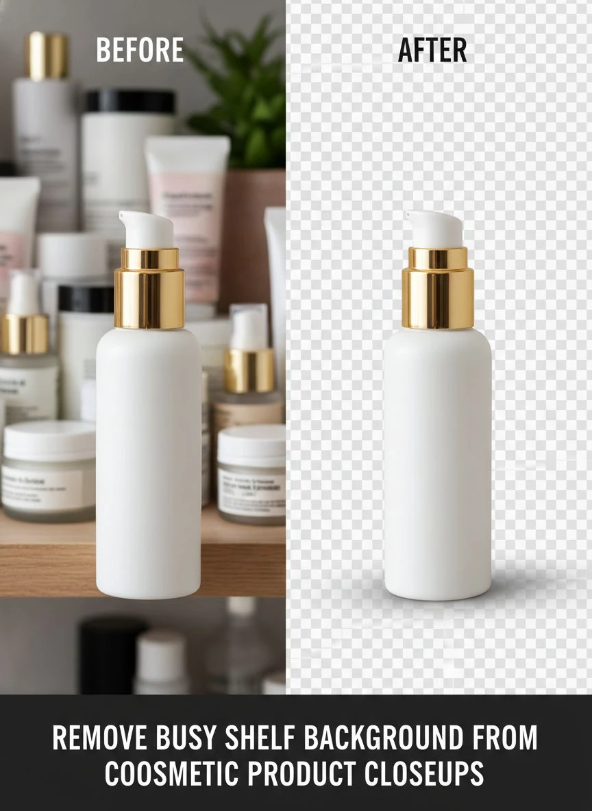 remove busy shelf background from cosmetic product closeups - Professional Guide